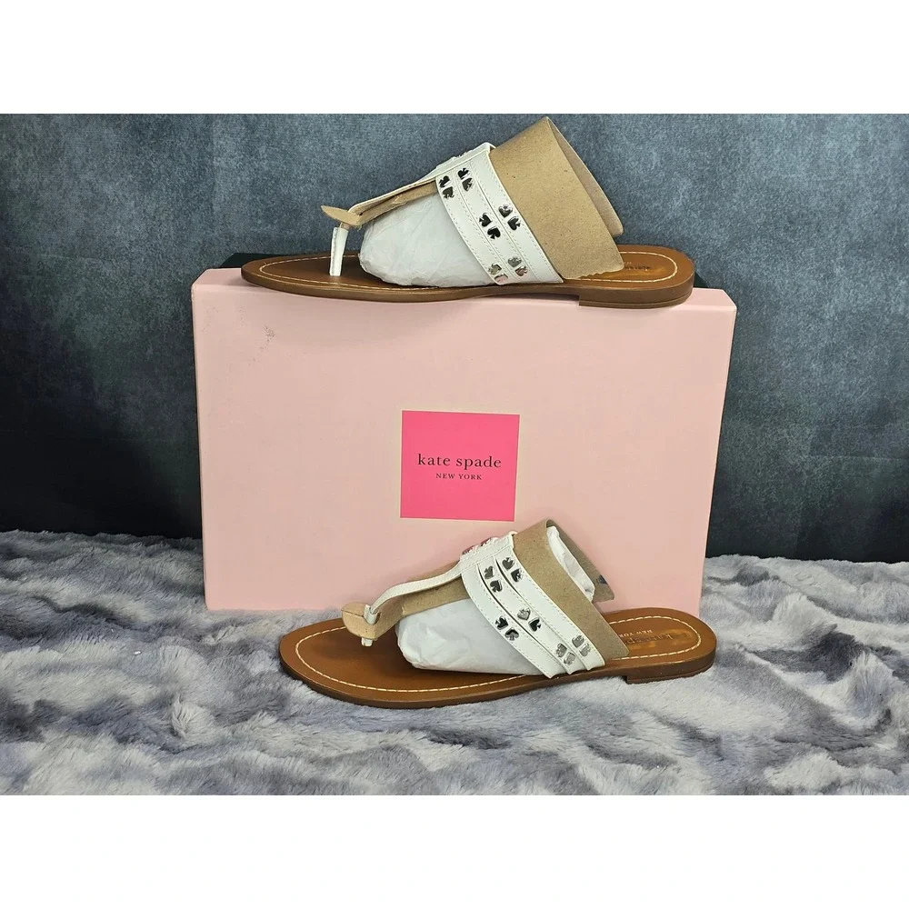 NWB Kate Spade Carol Sandal White Studded Patent Leather Womens 8